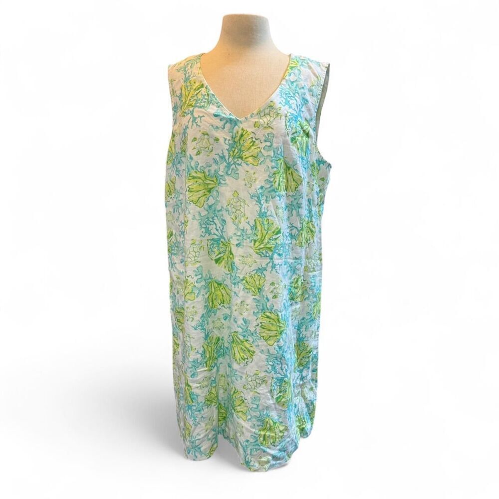 J Jill Love Linen Sea Turtle Coral Ocean Beach Coastal Cruise resort wear vacati